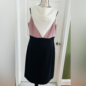 Chic Colorblock Midi Dress in Black, Pink, and White